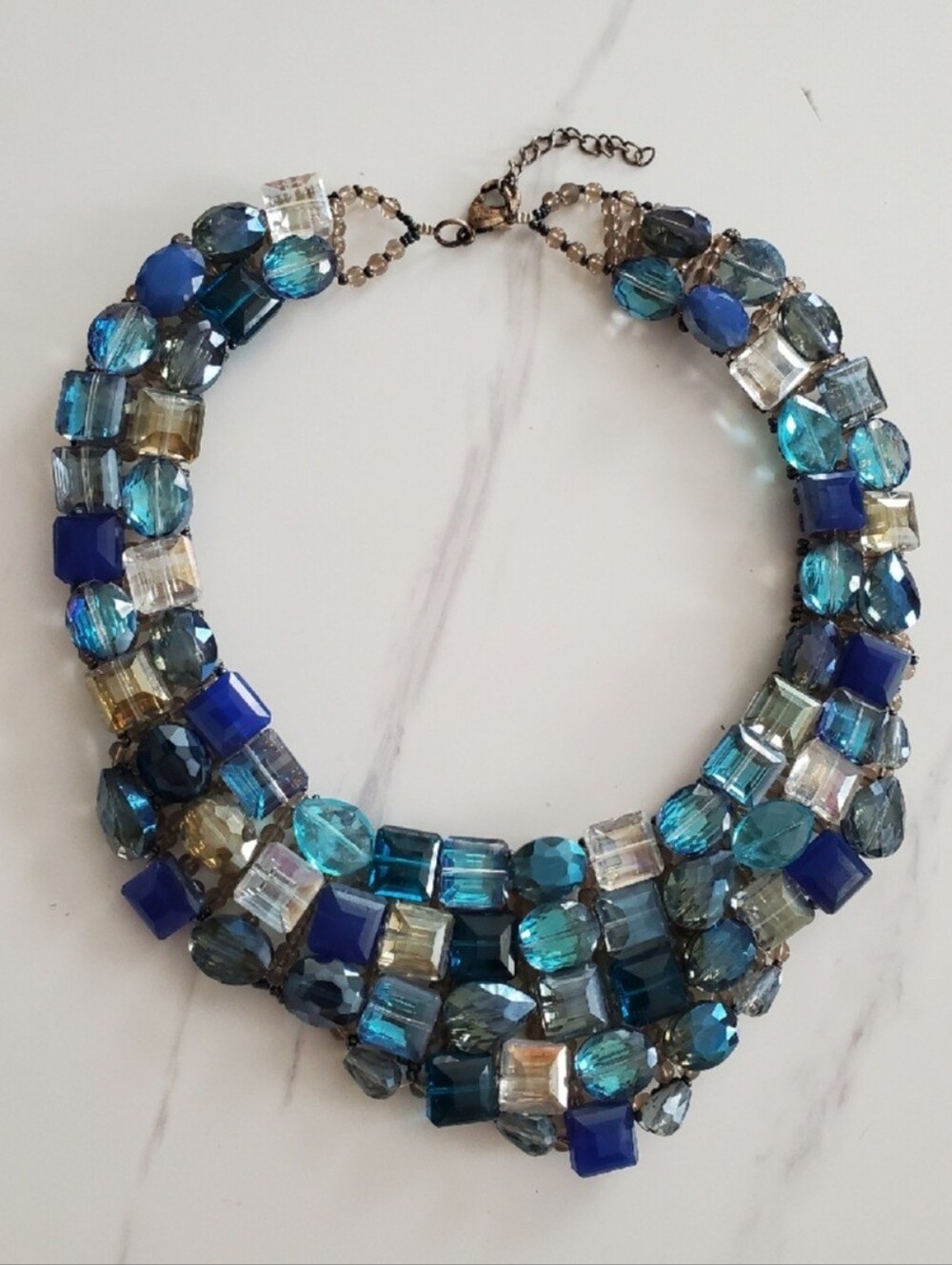 Crystallized Blue Nights 5-Layer Glass Beaded Statement Bib Necklace - Picture 4 of 5
